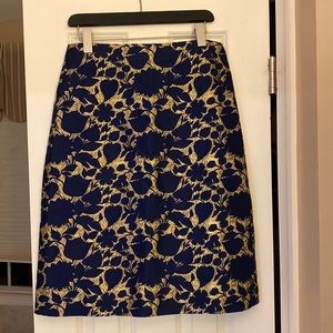 J.Crew F5911 Blue Gold Floral Jacquard Skirt 6